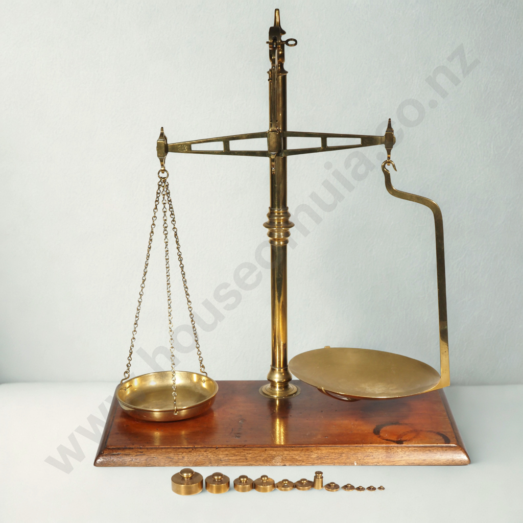 Victorian Brass Balance Scales w Mahogany Base Image 1++