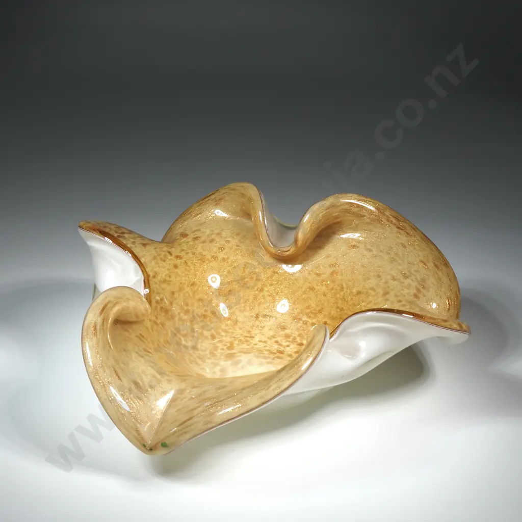 Italian Murano Glass Bowl w Copper Aventurine Image 1++