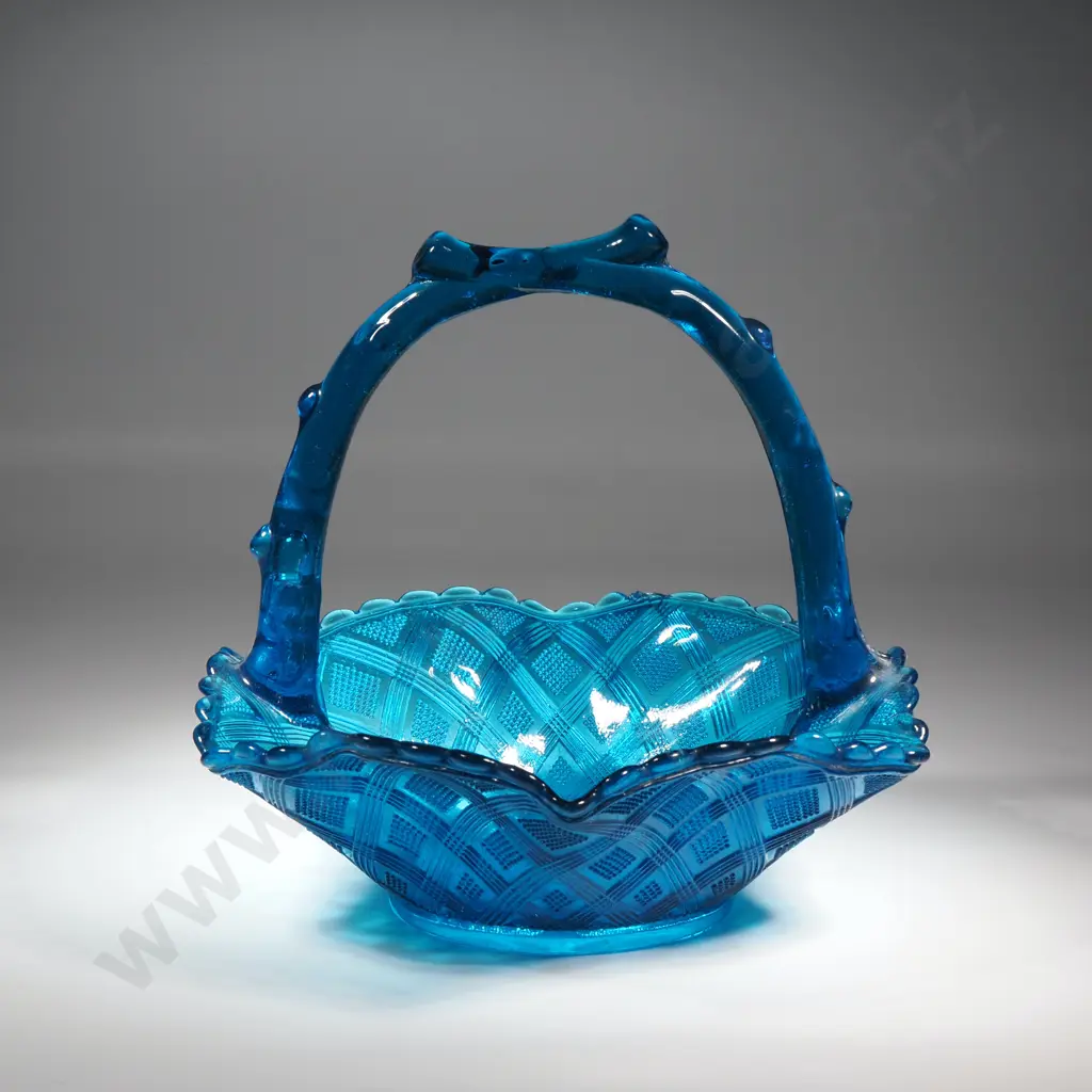 Victorian Blue Glass Basket w Handle Image 1++