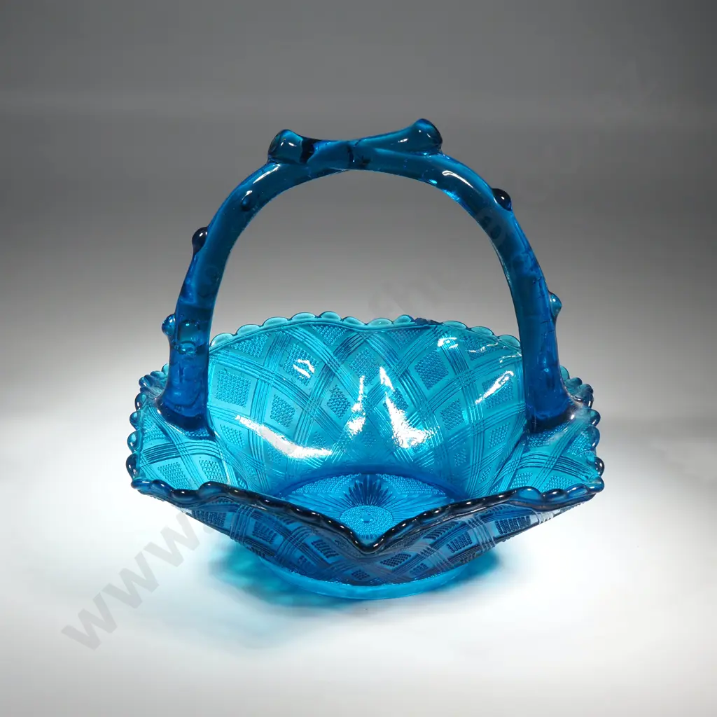Victorian Blue Glass Basket w Handle Image 1++