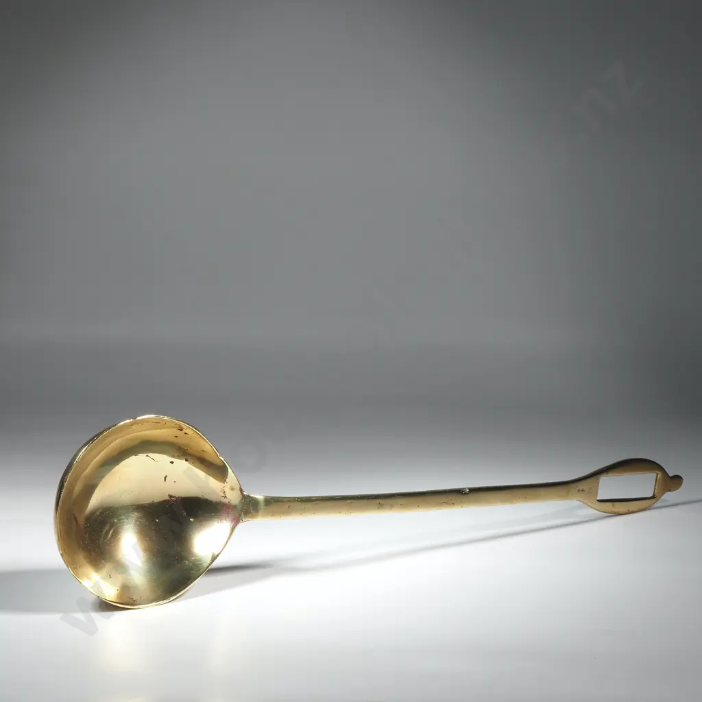 Large Antique Brass Ladle w Deep Bowl - Long Handle - Hanging Slot Image 1++