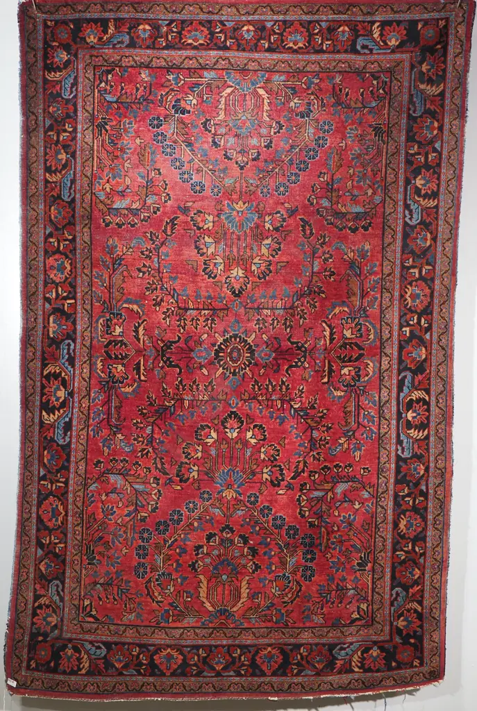 Antique Persian Hand-Knotted Rug w Detailed Floral Pattern in Red & Navy Image 1++