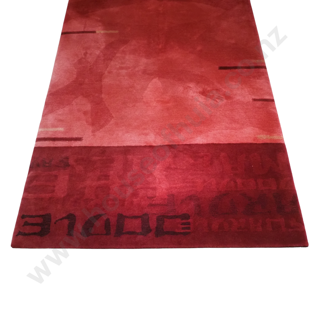 Massive Modern Dilana Rug in Red Tones w Denis Glover "The Magpies Said" Poem Motif & Figurative Magpie Birds Image 1++