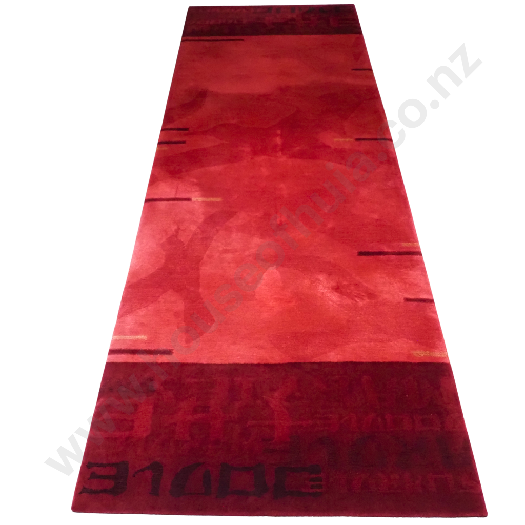 Massive Modern Dilana Rug in Red Tones w Denis Glover "The Magpies Said" Poem Motif & Figurative Magpie Birds Image 1++