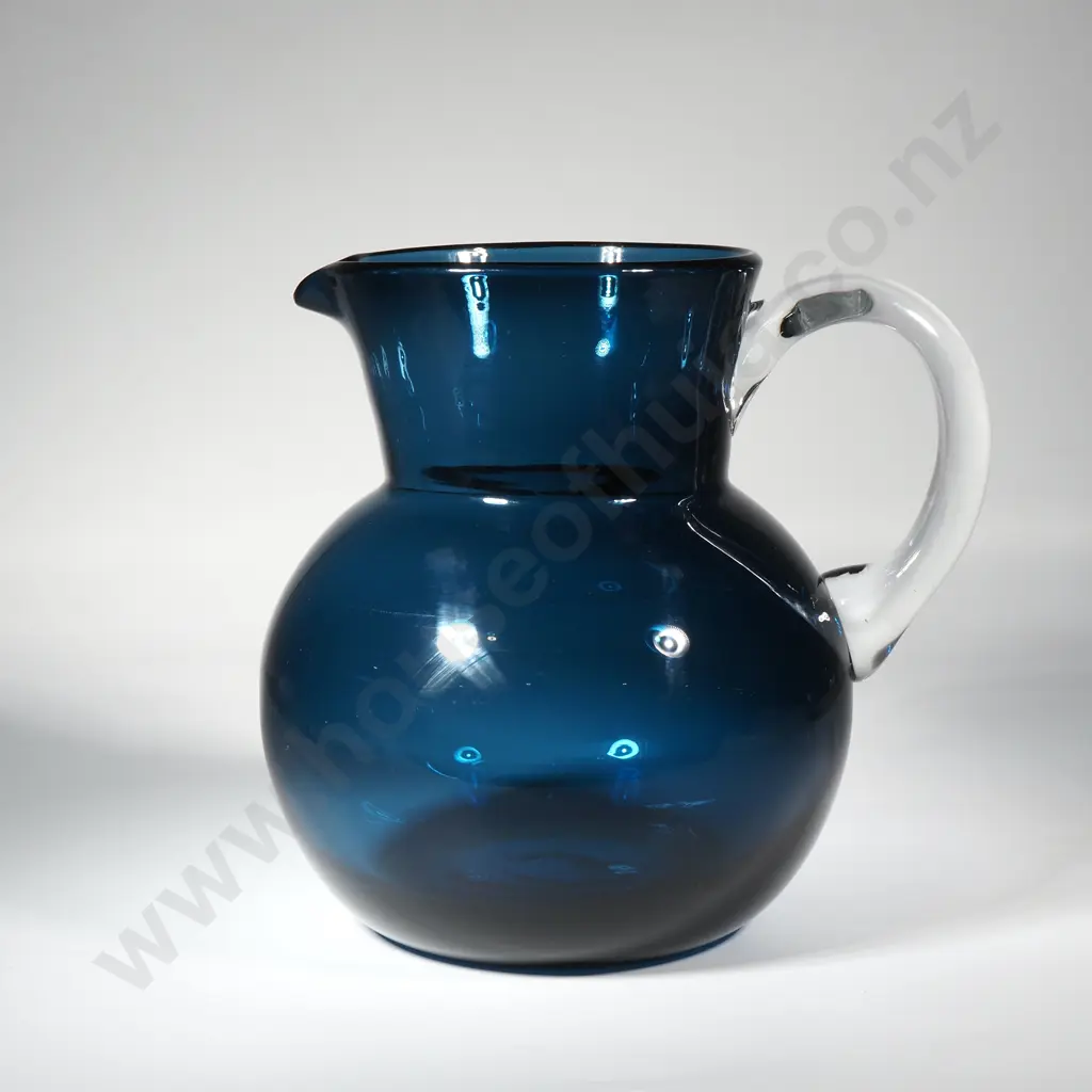 Cobalt Blue Glass Pitcher w Clear Glass Handles Image 1++
