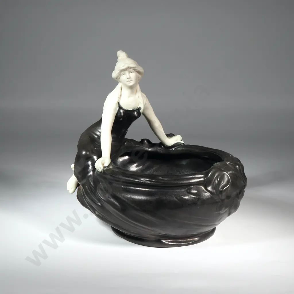 Antique Art Nouveau Lady Bowl in Manner of Theodore Shoop for Bernard Bloch Image 1++