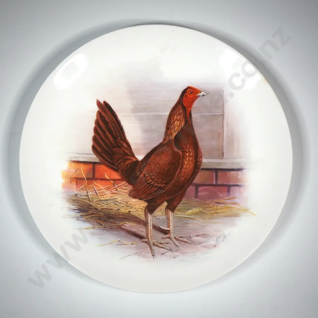 Decorative Porcelain Plate Featuring a Hand Painted Cockerill Image 1++