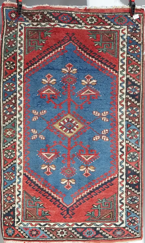 Vintage Turkish Hand Knotted Wool Rug w Geometric Patterns Image 1++