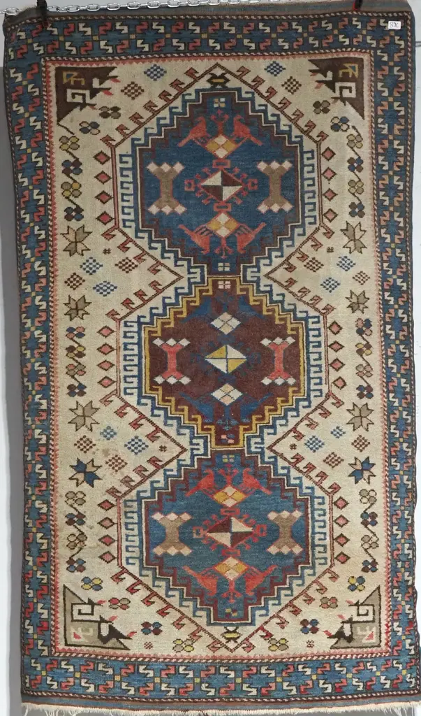 Hand Knotted Persian Rug Featuring Traditional Three Central Geometric Patterns Image 1++