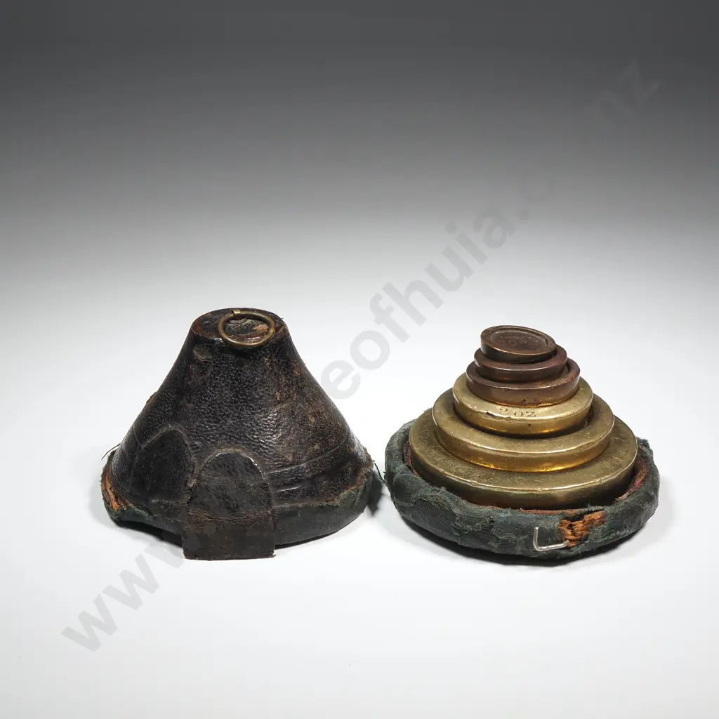Rare Antique Brass Stacking Weights - Complete in Fitted Leather Container Image 1++