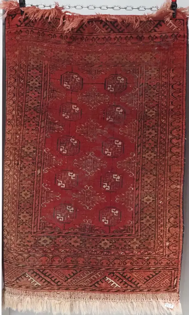 Vintage Hand Knotted Afghan Rug w Geometric Gull Medallions Image 1++