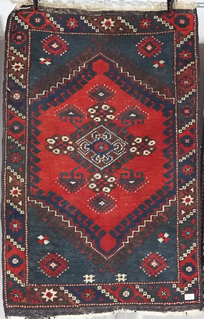 Vintage Hand Knotted Persian Rug w Central Geometric Medallion Image 1++