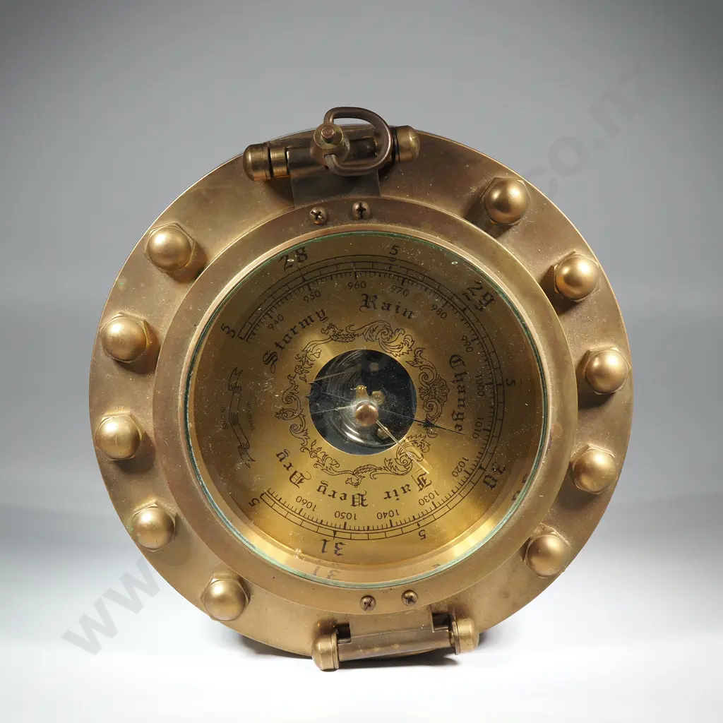 Brass Porthole Barometer w Hinged Bezel Image 1++