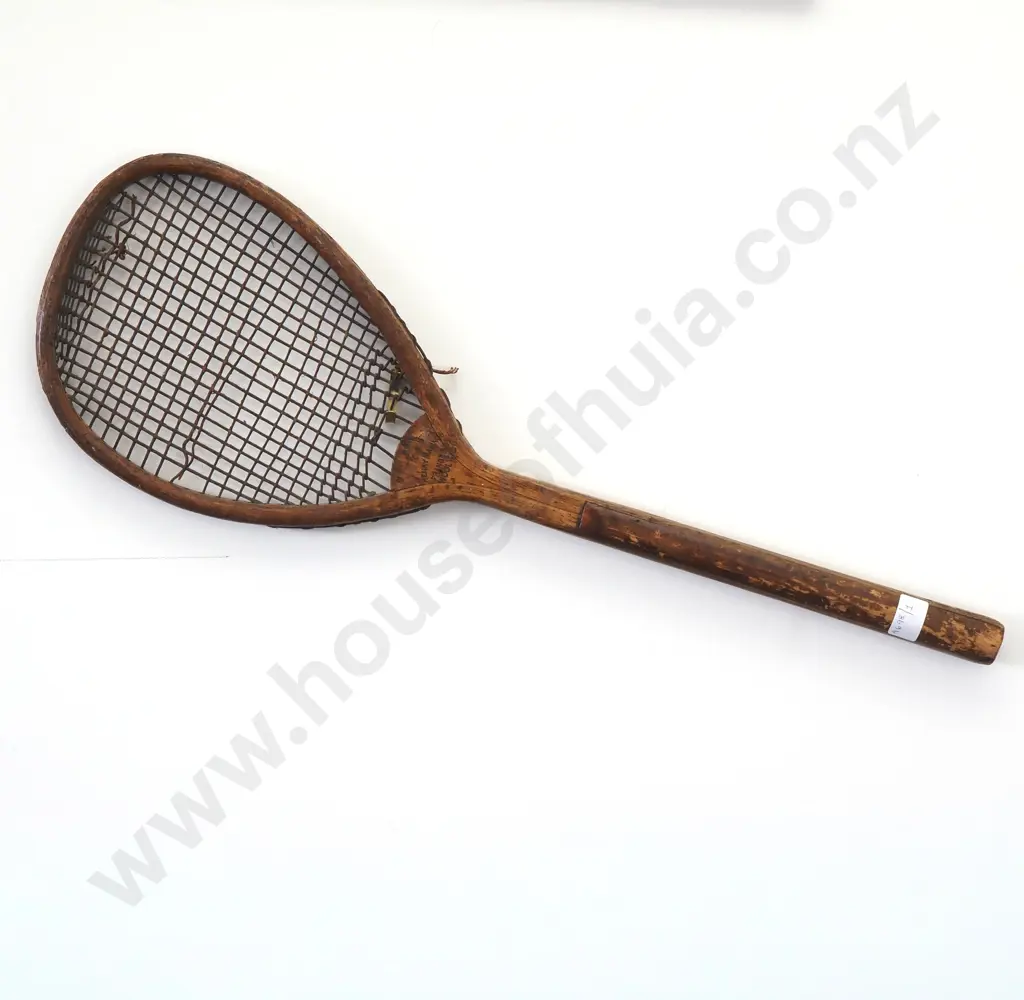 c1875 Lopsided Henry Malings Tennis Racket - Frances Street Woolwick London - Scarce - Early Lopsided (tilt head) Image 1++