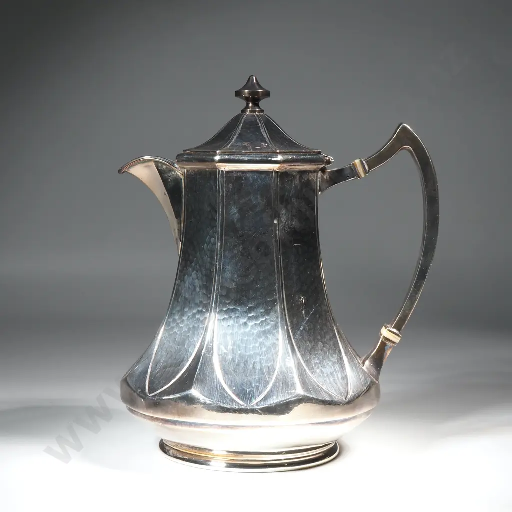 James Dixon & Sons Silver Plate Water Jug w Beaten Art Nouveau Style Panels Image 1++