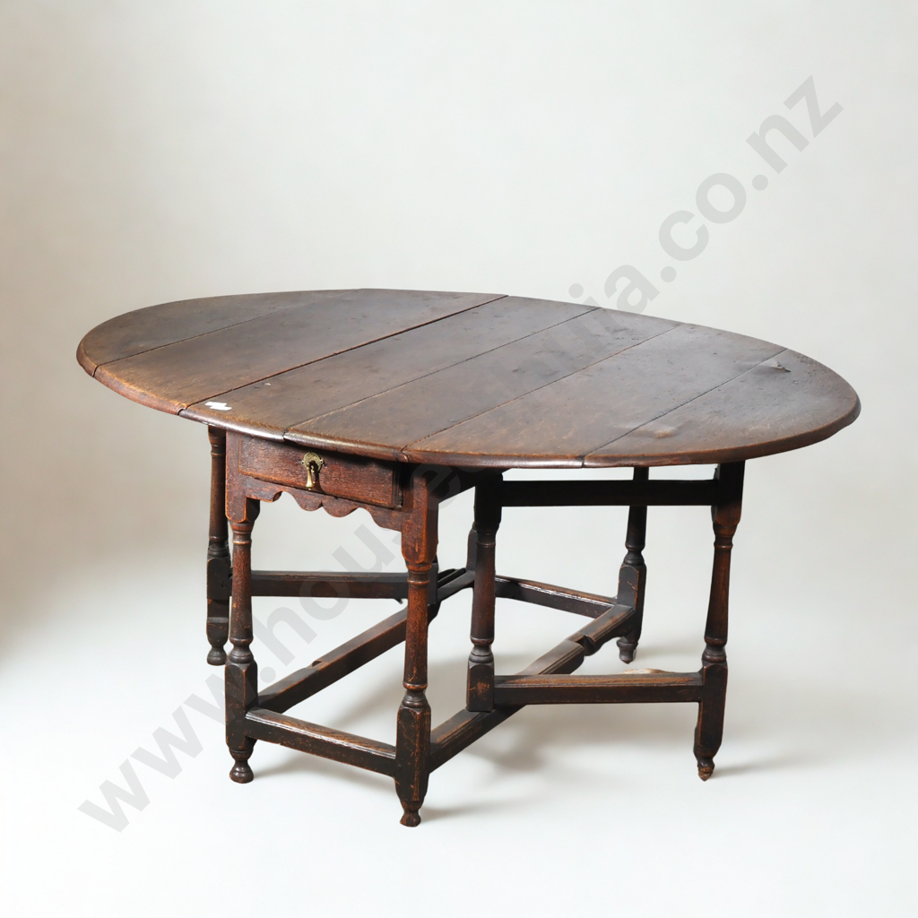 Georgian Oak Drop Leaf Table w Turned Supports & Pegged Construction Throughout Image 1++