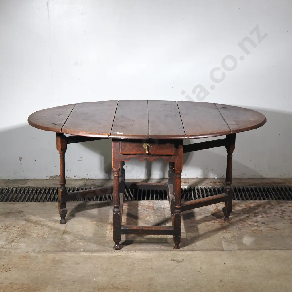 Georgian Oak Drop Leaf Table w Turned Supports & Pegged Construction Throughout Image 1++
