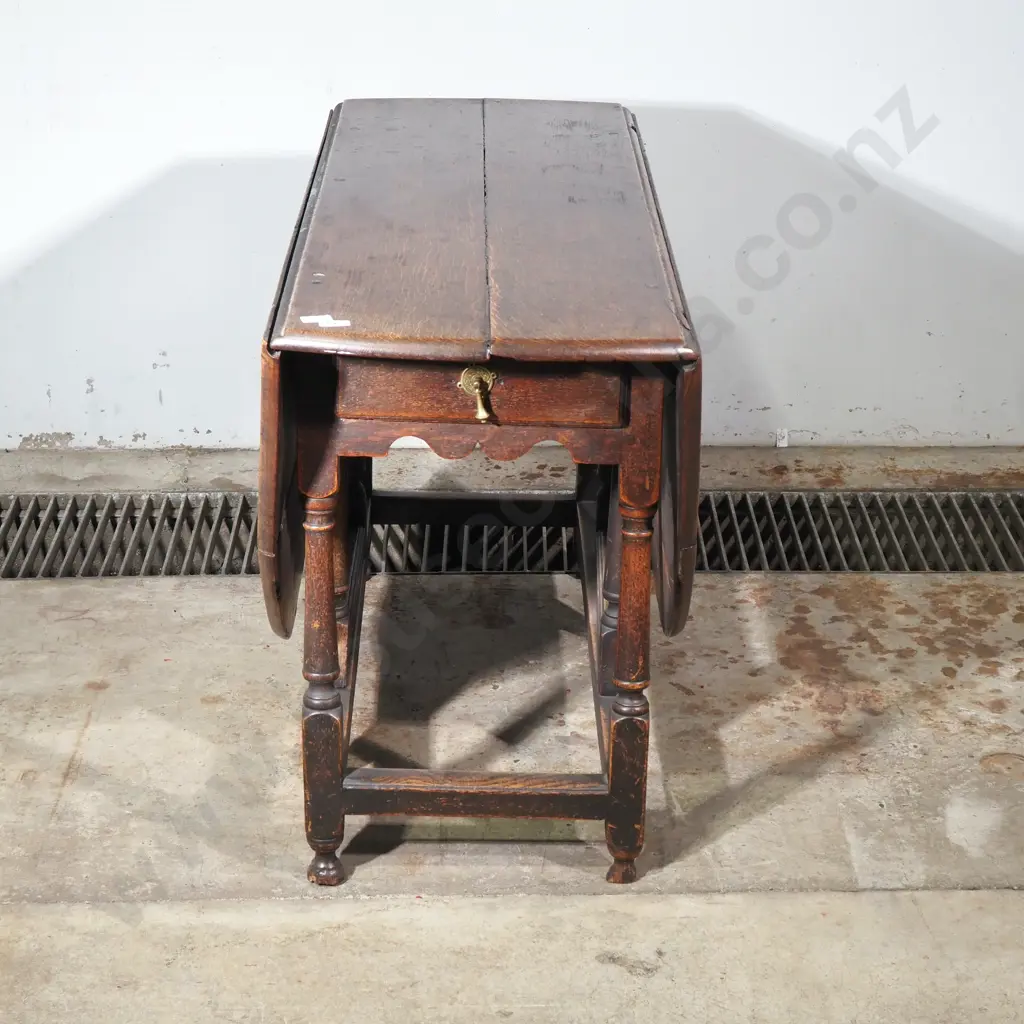 Georgian Oak Drop Leaf Table w Turned Supports & Pegged Construction Throughout Image 1++