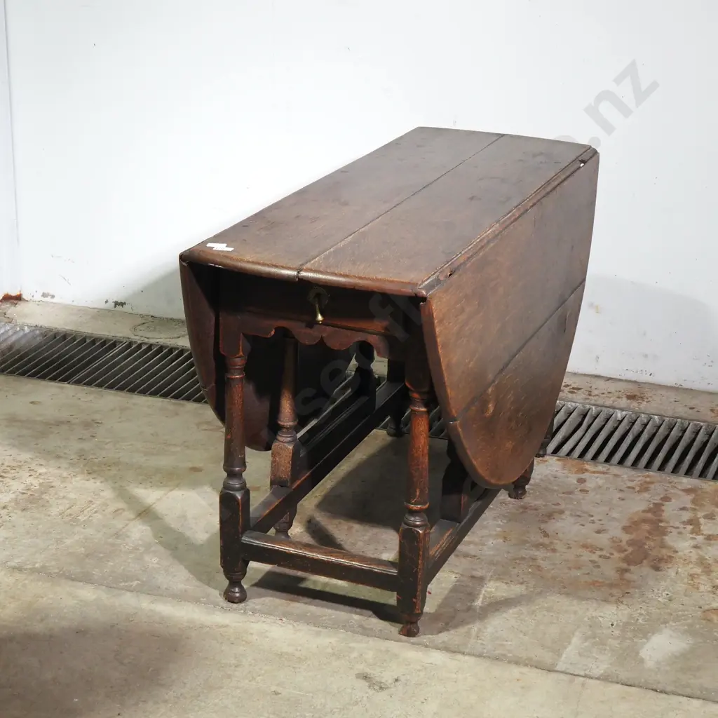 Georgian Oak Drop Leaf Table w Turned Supports & Pegged Construction Throughout Image 1++