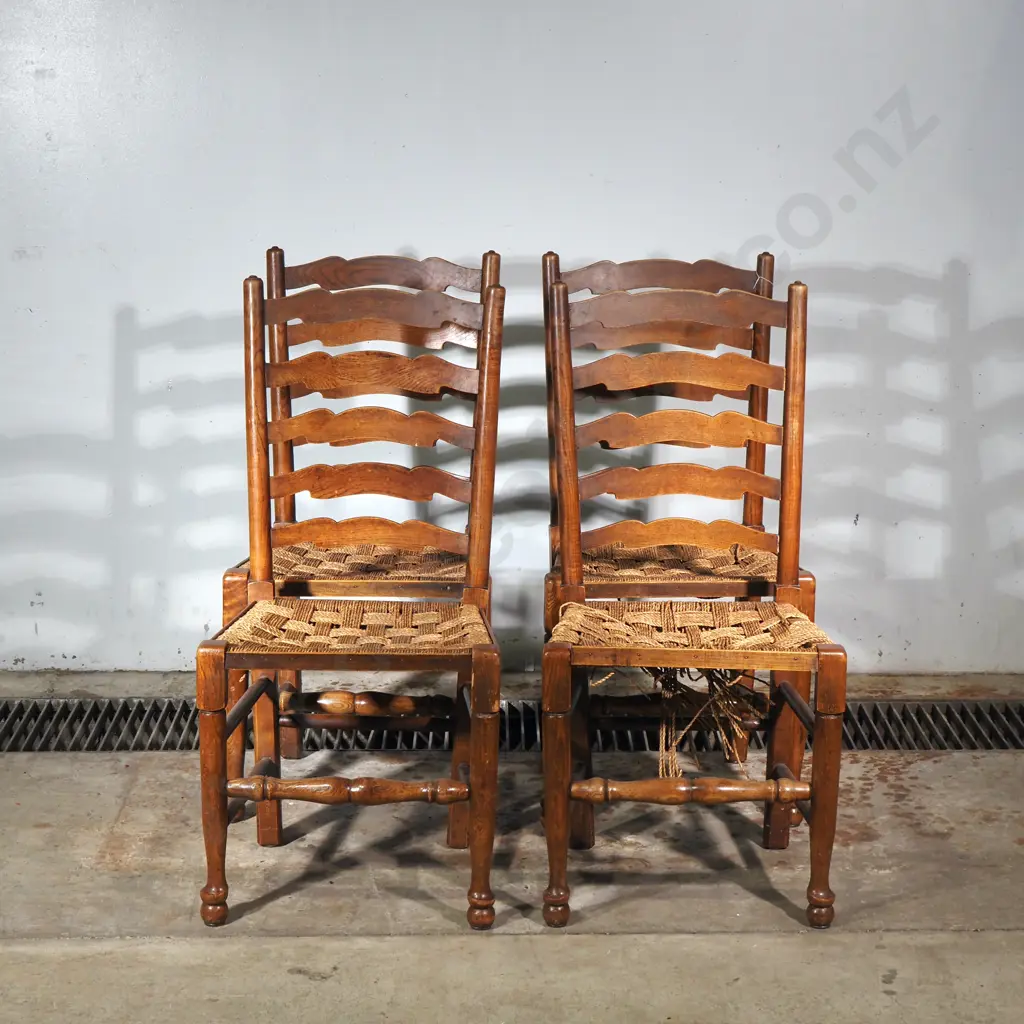 Four Elm Ladder Back Dining Chairs w Rush Seats Image 1++
