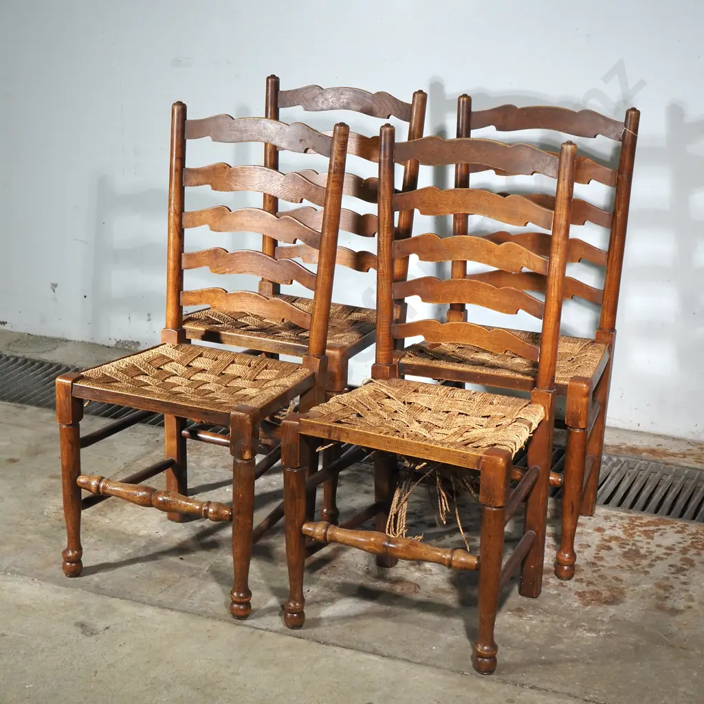 Four Elm Ladder Back Dining Chairs w Rush Seats Image 1++