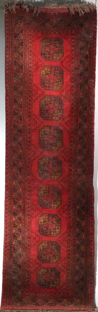 Vintage Bokhara Style Runner w Rich Red Ground Image 1++