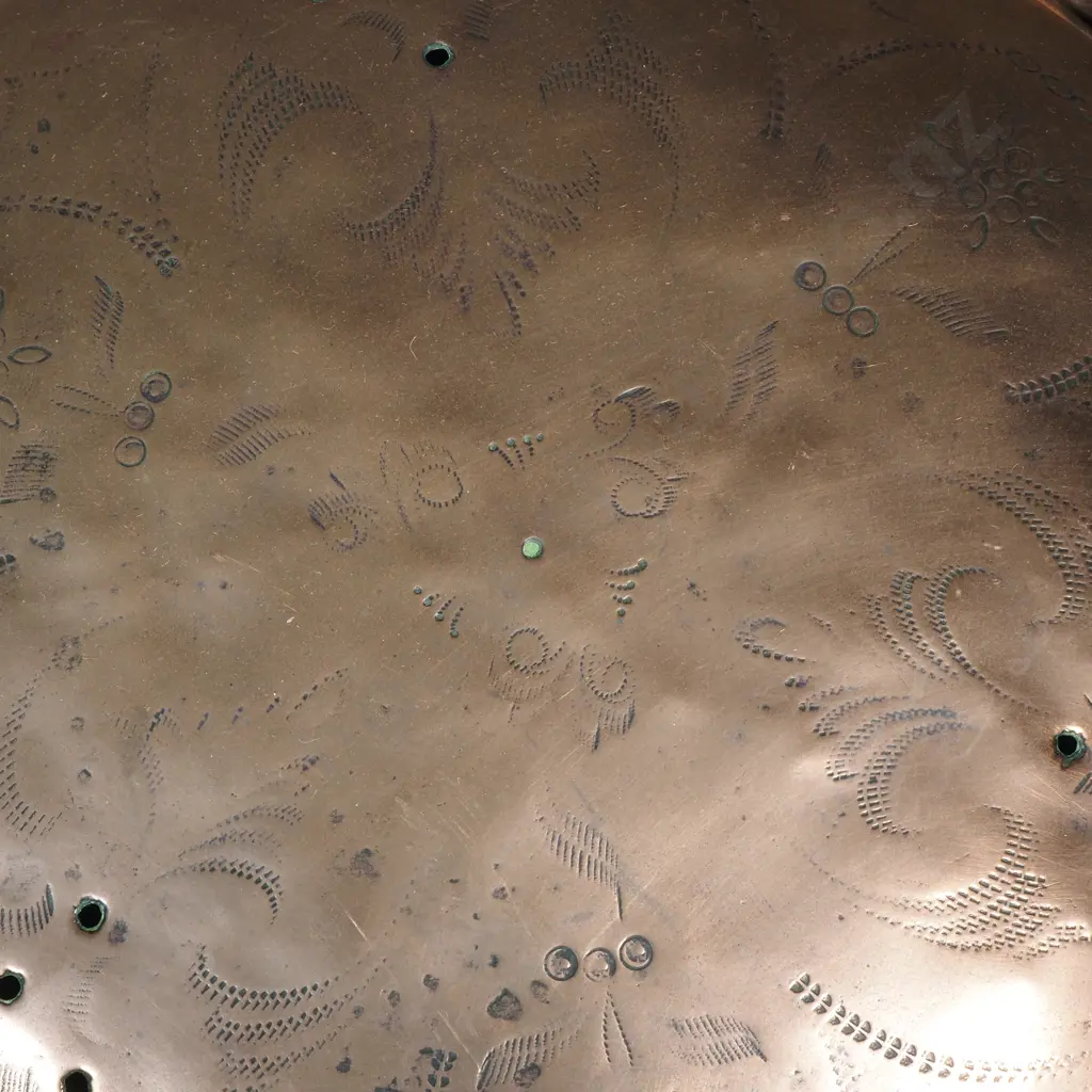 Antique Victorian Copper Bed Warming Pan w Ebonized Turned Wooden Handle Image 1++