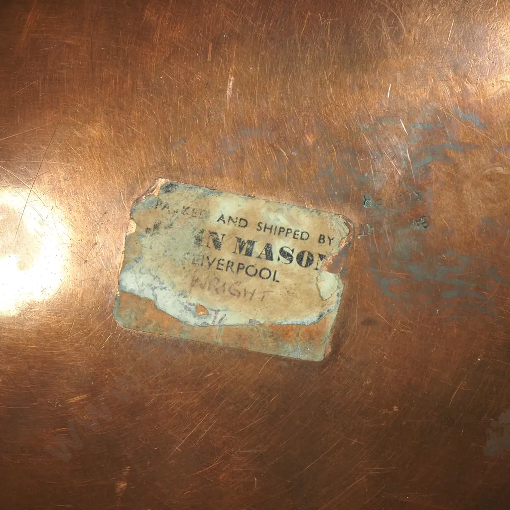 Antique Oval Copper Bed Warmer w Brass Ring Handle Image 1++