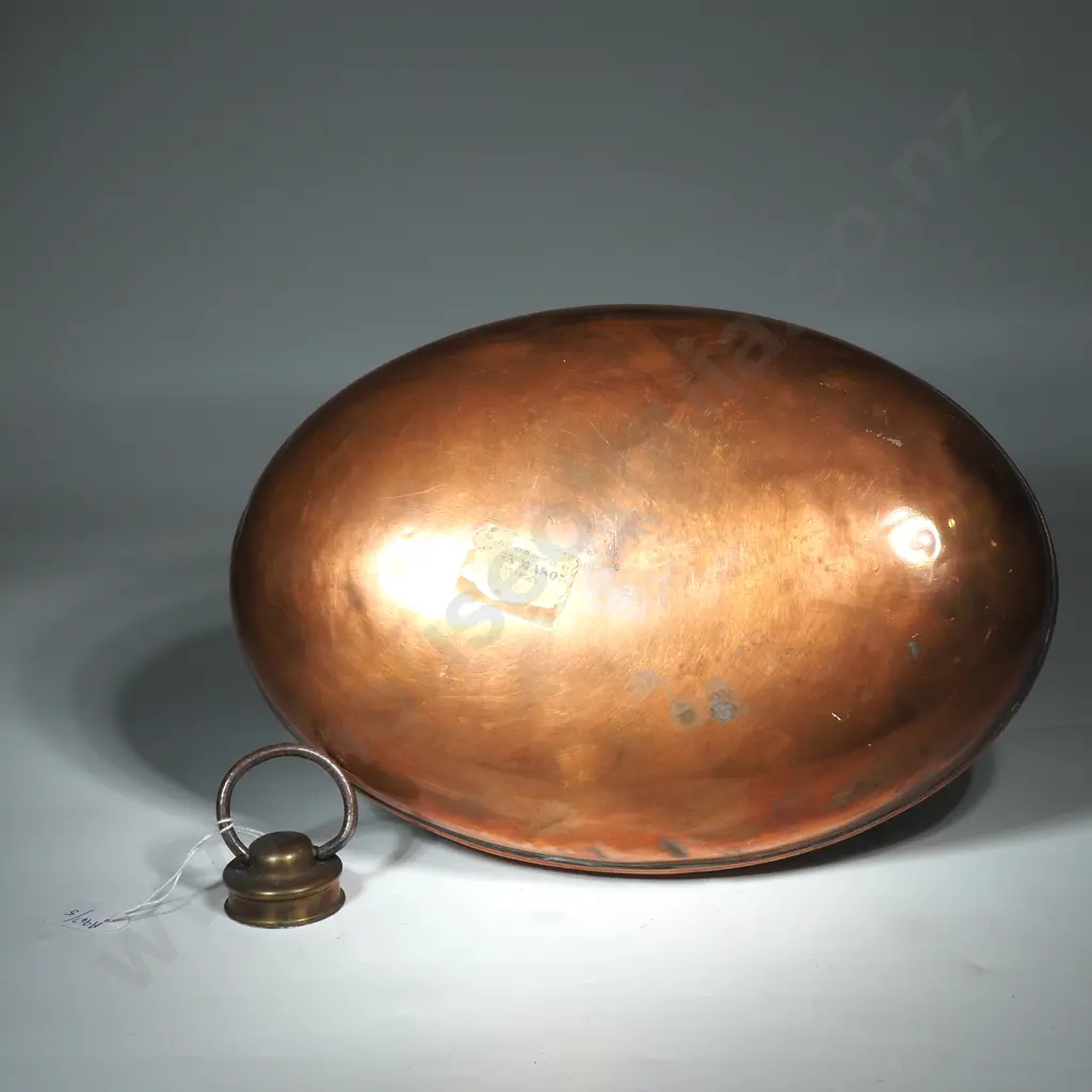 Antique Oval Copper Bed Warmer w Brass Ring Handle Image 1++