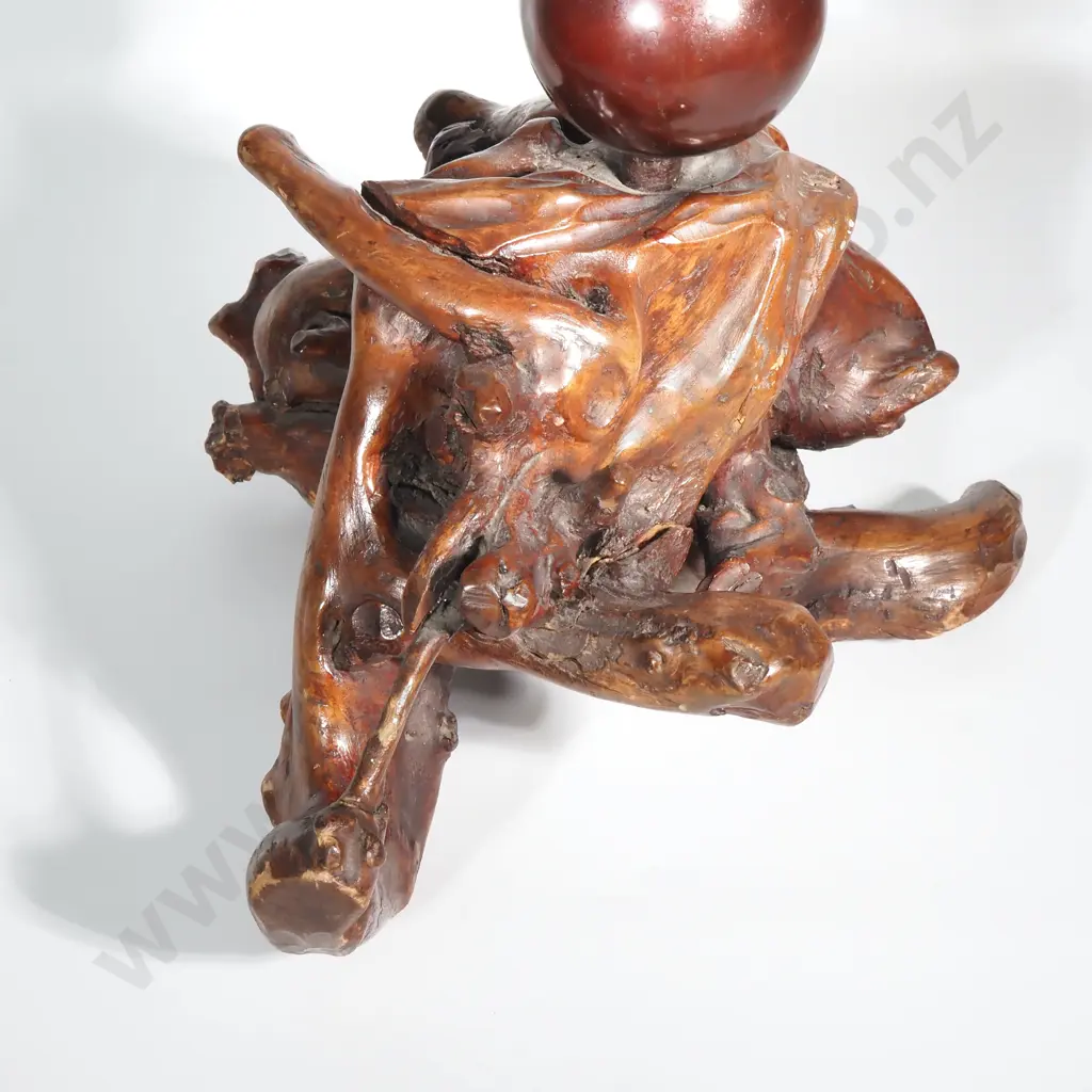 Magnificent Bronze Elephant Standing on Globe & Carved Naturalistic Wood Base Image 1++