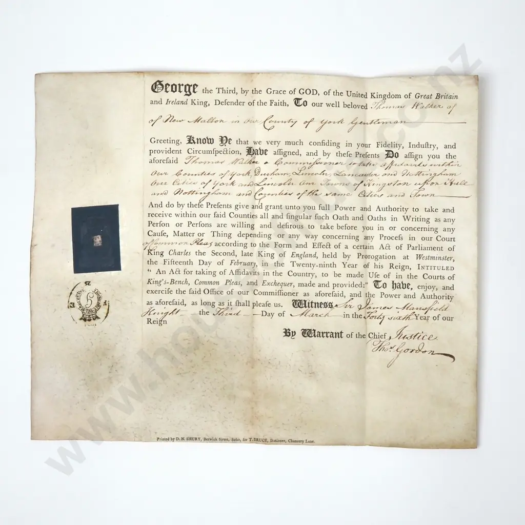 Authority to take Oaths - County of York - 1806 - Vellum & Stamp Duty Image 1++