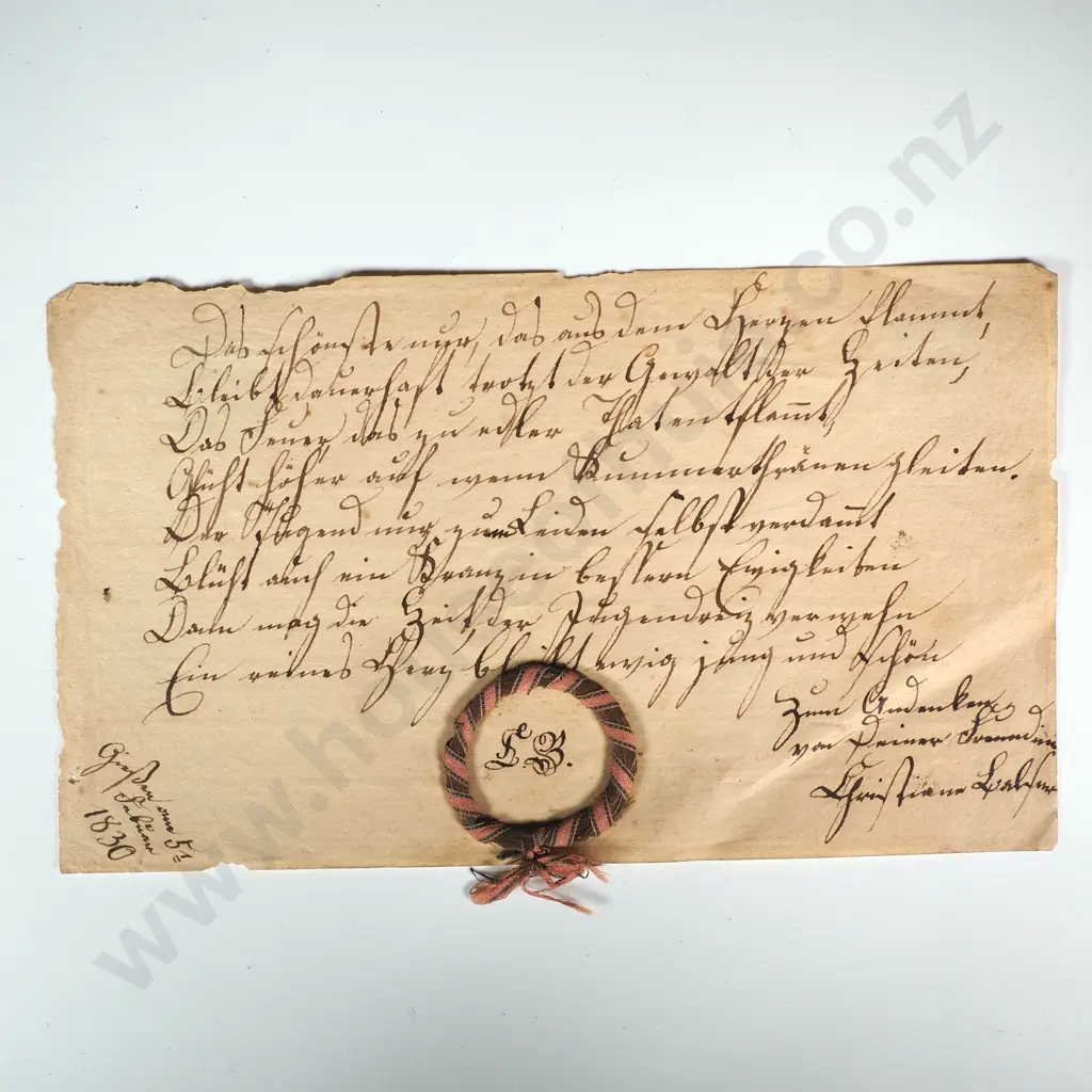 Antique Note Featuring Hand Written Poetry & a Braided Hair Token Image 1++