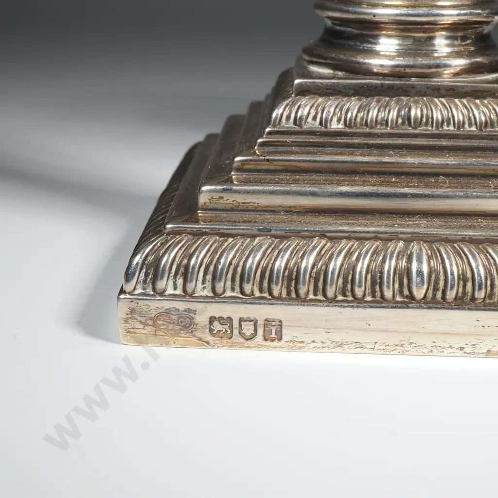 Antique Sterling Silver Corinthian Column Candle Stick Holders - Hallmarked for London 1904 Image 1++