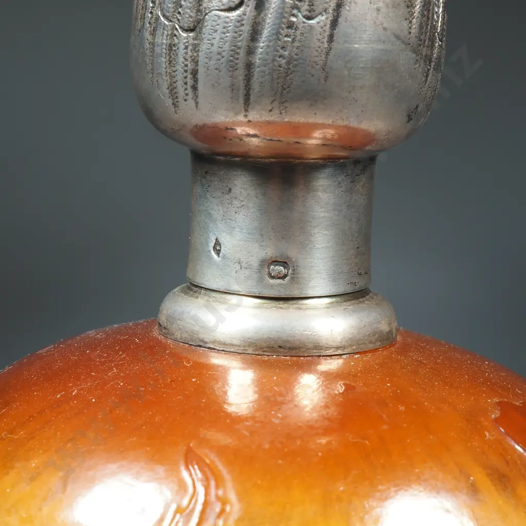 Large Antique Émile Gallé French Cameo Glass Perfume Bottle w French Art Nouveau Silver Lid Image 1++