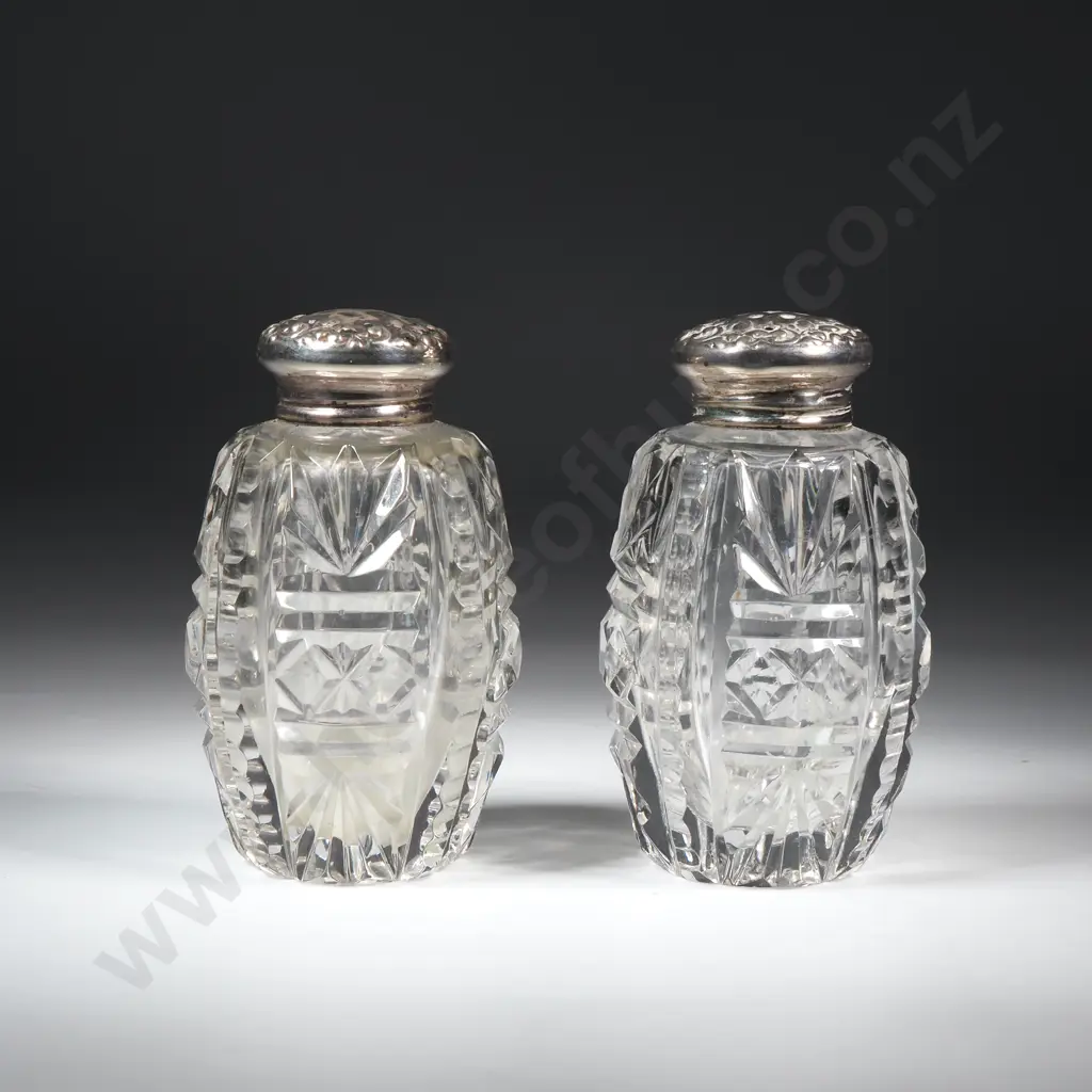 Pair of Antique Sterling Silver Topped Cut Glass Salt & Pepper Shakers - Hallmarked for London 1863 Image 1++