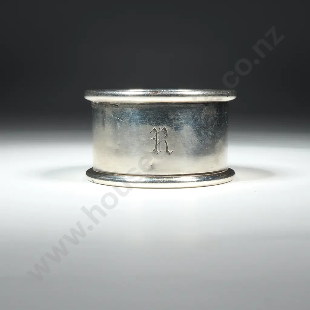 Sterling Silver Plain Serviette Ring Initialled "R" Image 1++