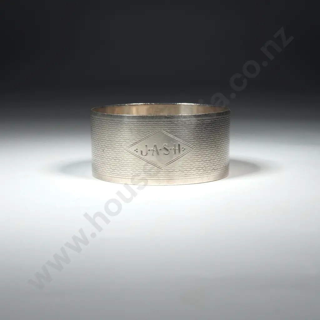 Sterling Silver Engine Turned Serviette Ring Initialled JASH Image 1++