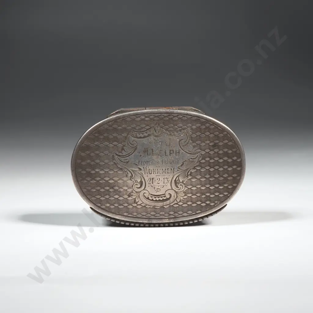 Antique Engine Turned Sterling Silver Oval Snuff Box Image 1++