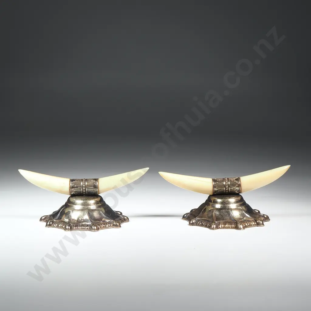 Cased Sterling Silver & Ivory Knife Rests Image 1++