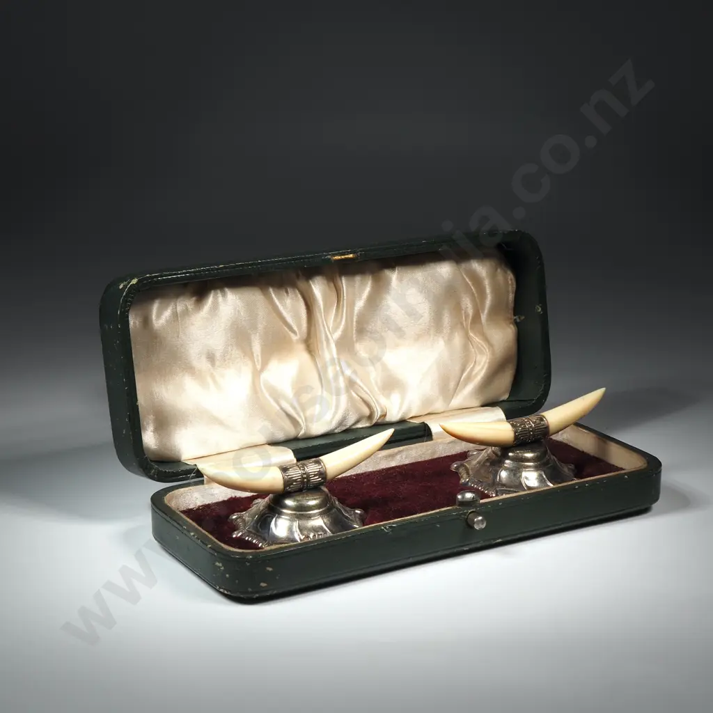 Cased Sterling Silver & Ivory Knife Rests Image 1++
