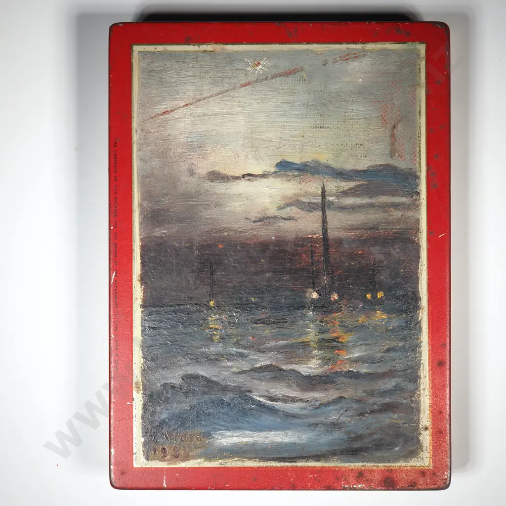 Cigarette Tin w Selection of Coloured Ceiling Wax & Hand Painted Lid - Signed Ward Image 1++