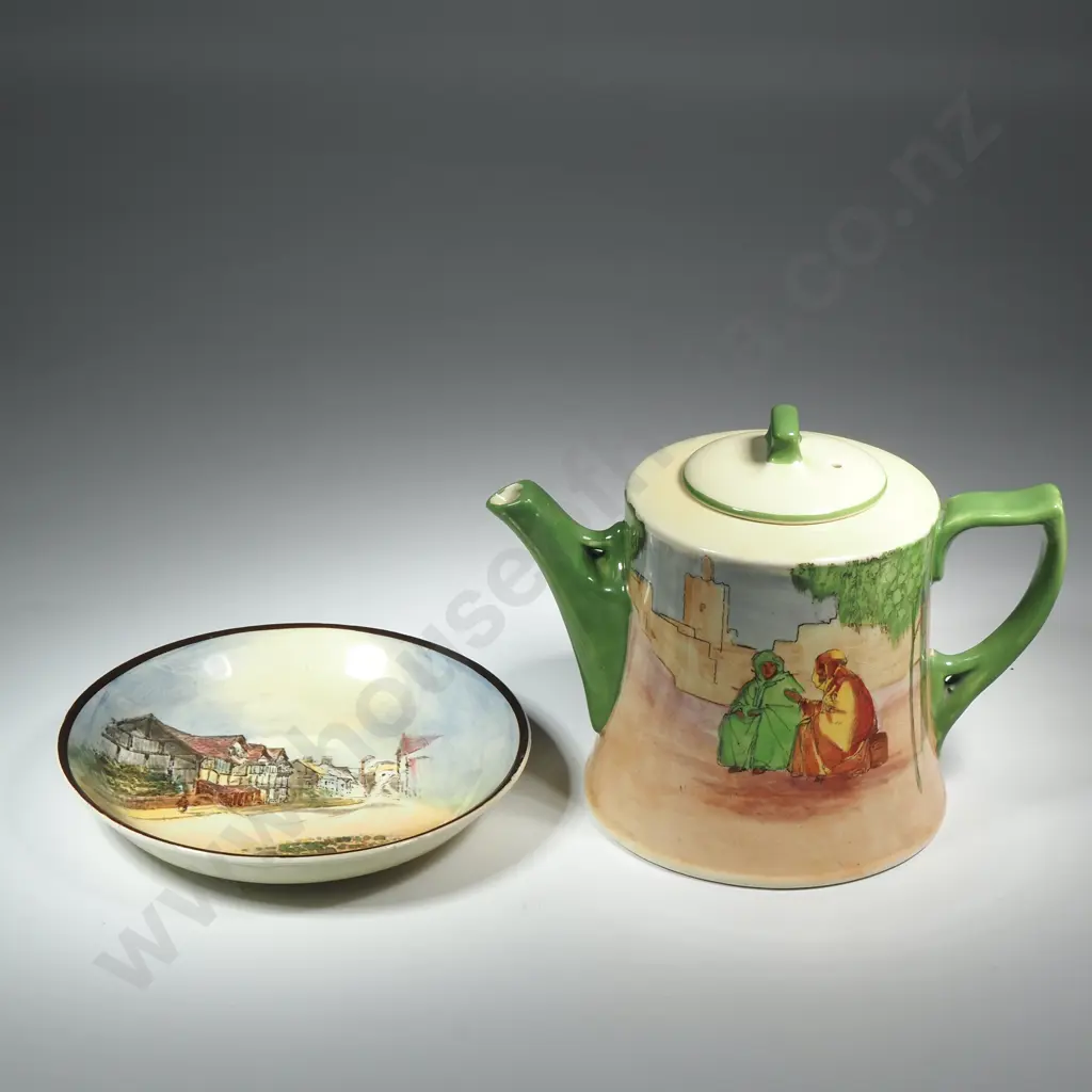 Royal Doulton Teapot in the Arab Pattern & a Royal Doulton Saucer Shakespeare's Birthplace Image 1++