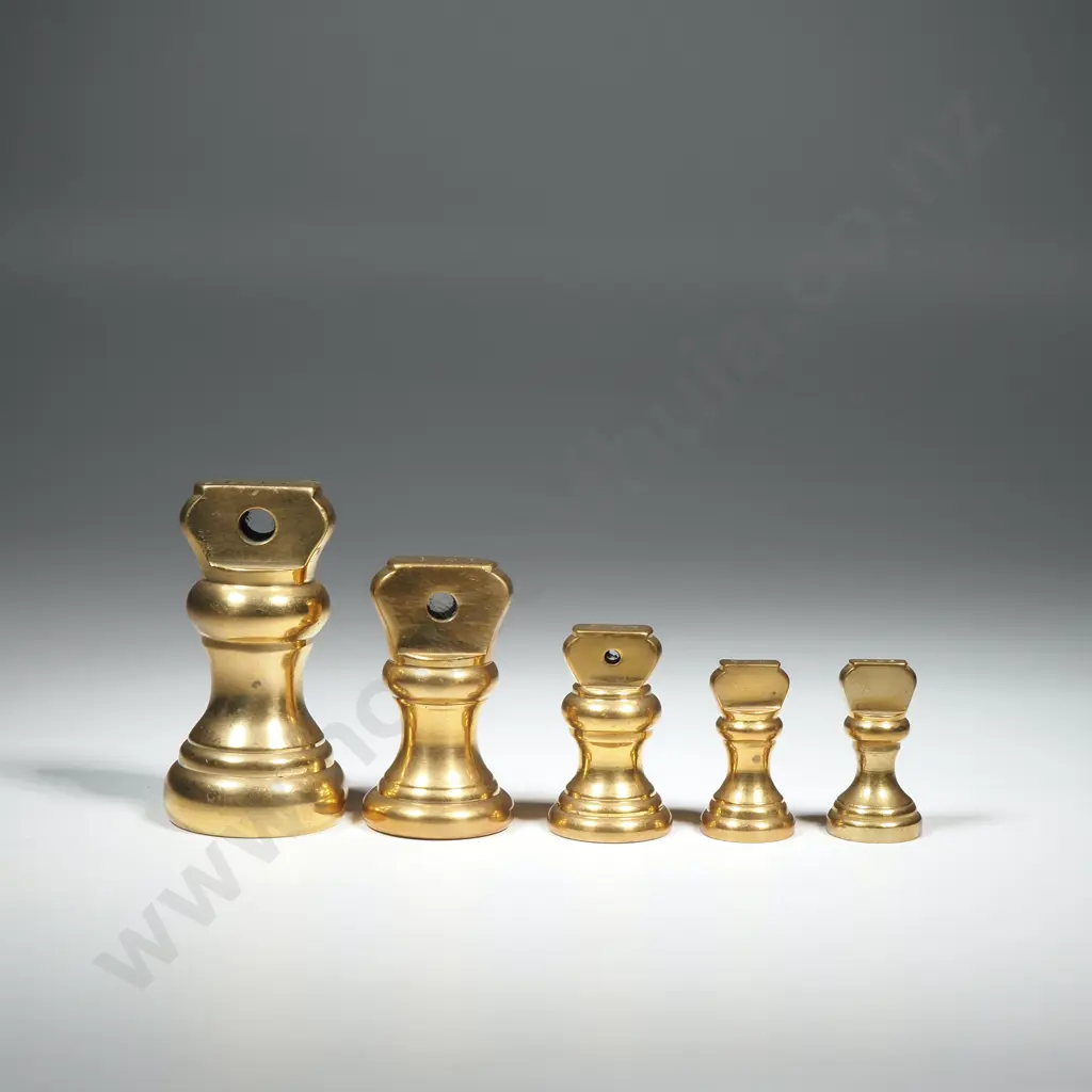 Five Graduated Bell Shaped Brass Weights for use w Balance Scales Image 1++