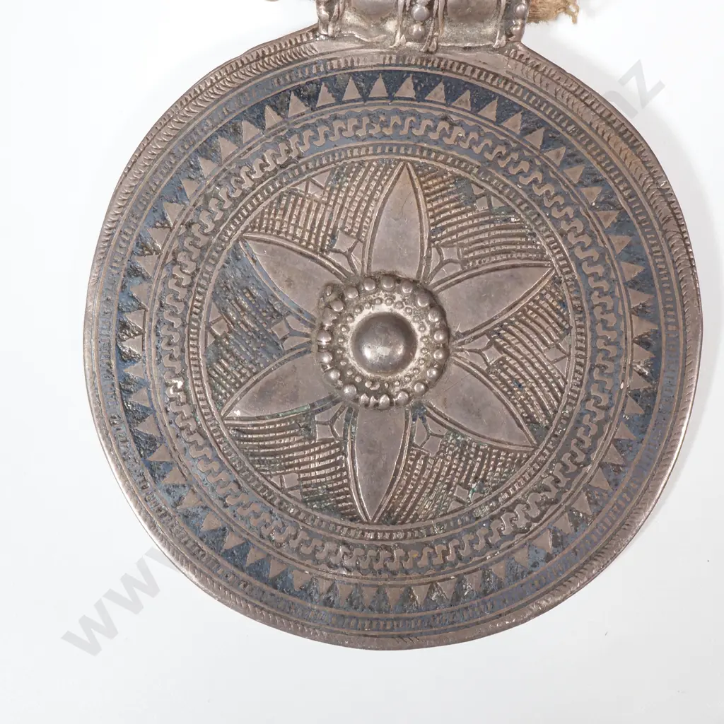 Antique Omani Silver Tribal Necklace w Barrel Beads Four Maria Thaler Coins & Two Rupee Coins Image 1++