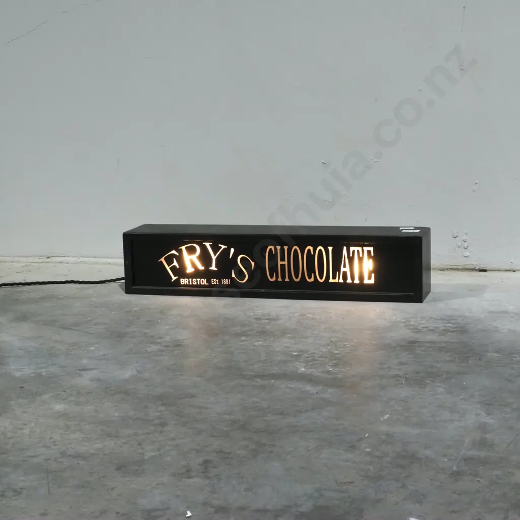 Reverse Painted Fry's Chocolate Illuminated Glass Sign in a Wooden Container w English Plug Image 1++