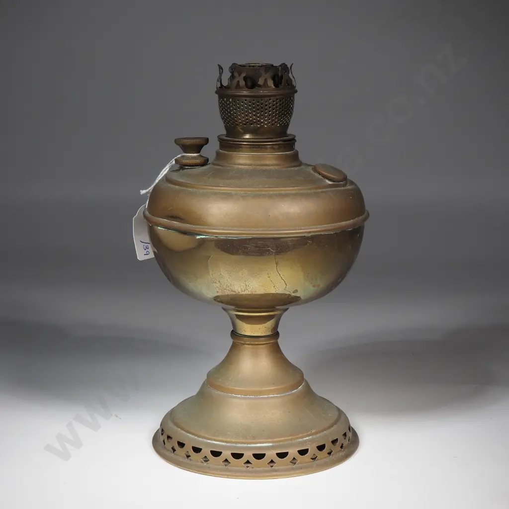 Antique Brass Kerosene Lamp Base & Chimney Image 1++