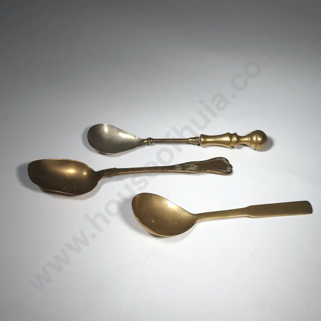 Three Ornamental Brass Serving Spoons Image 1++