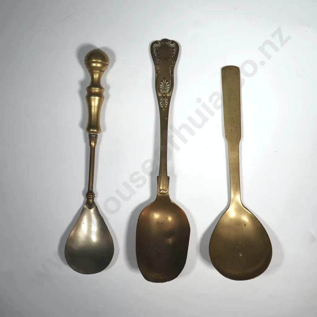 Three Ornamental Brass Serving Spoons Image 1++