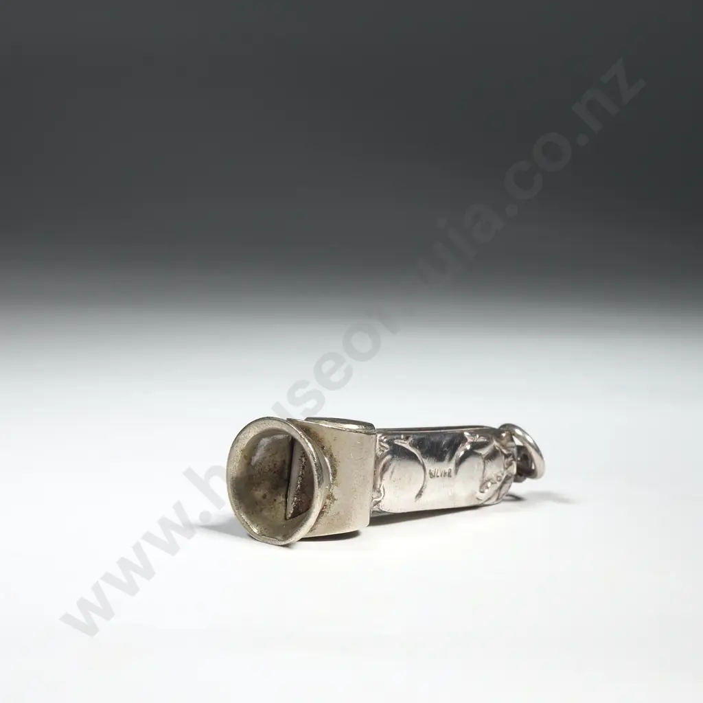 Antique Sterling Silver & Nickel Cigar Cutter w Pig Decoration Image 1++