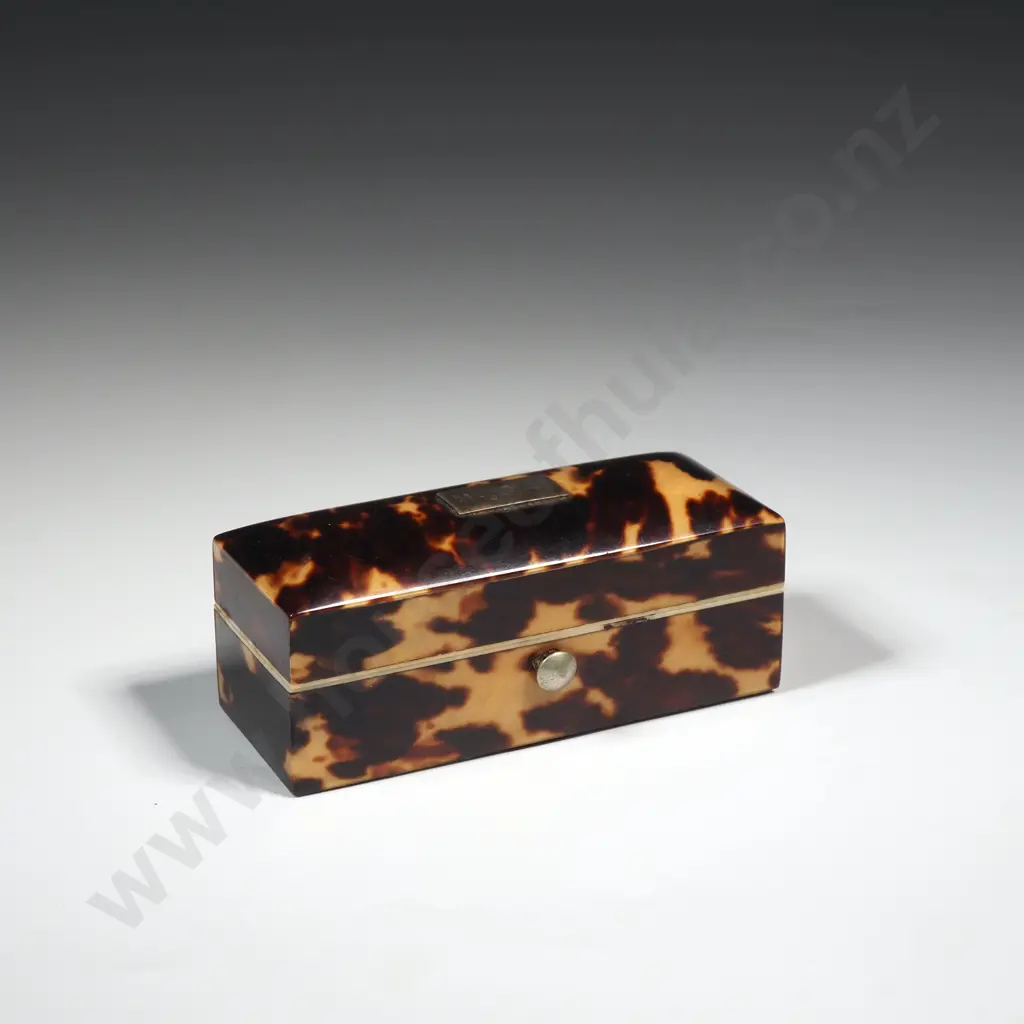 Antique Small Tortoiseshell Ring Box w "Mumsey" on Top Plate Image 1++